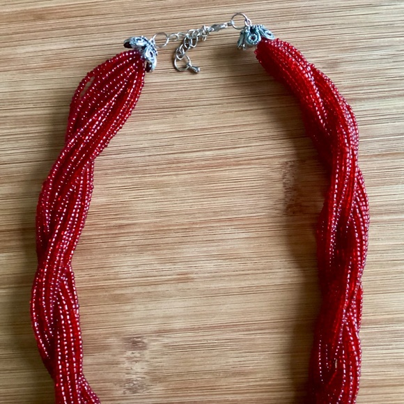Paparazzi A Standing Ovation - Red Twisted Braided Seed Bead Necklace Holiday - Picture 5 of 11